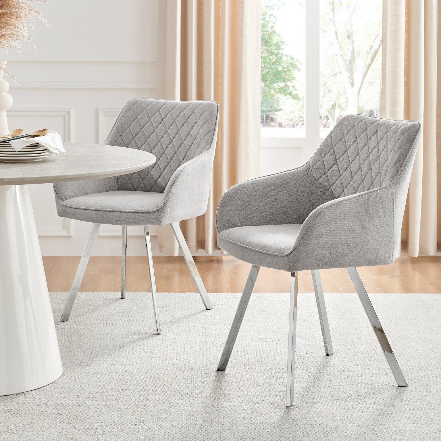 Set of 2 Falun Deep Padded Dining Chairs Upholstered in Soft & Durable Fabric With Silver Chrome Leg